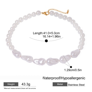 Collier De Perles Artificielles Pour Femme, Série Classique, Élégant, En Acier Inoxydable Plaqué Or h5 Image2