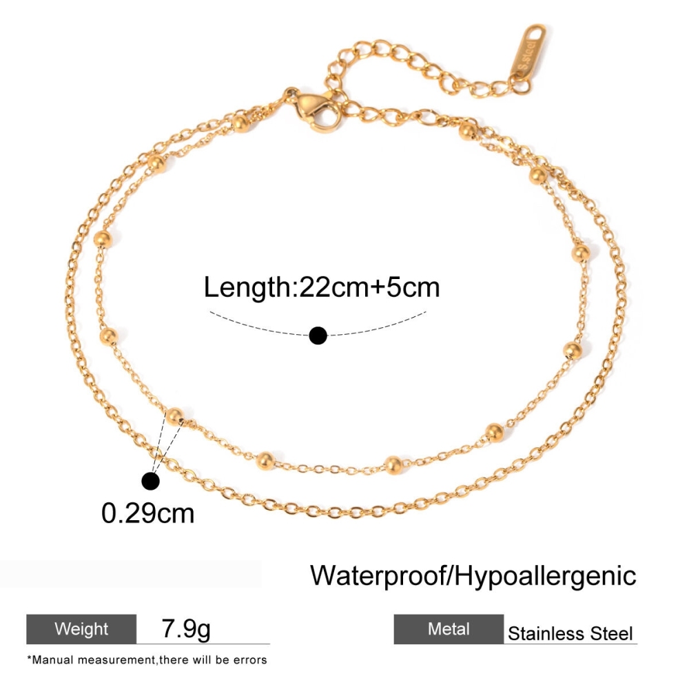 Accessoires D' Nouvelle Niche Européenne Et Américaine Mode All-Match  Or Acier Inoxydable Double Couche Ronde Chaîne De Cheville Bijoux Femme 