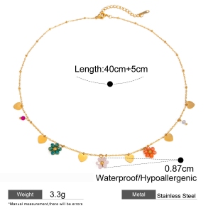 Bijoux Transfrontaliers Européens Et Américains De Style Ins En Acier Inoxydable Avec Perles De Verre Colorées En Forme De Fleur Et Pendentif D'Amour, Chaîne De Perles Rondes h5