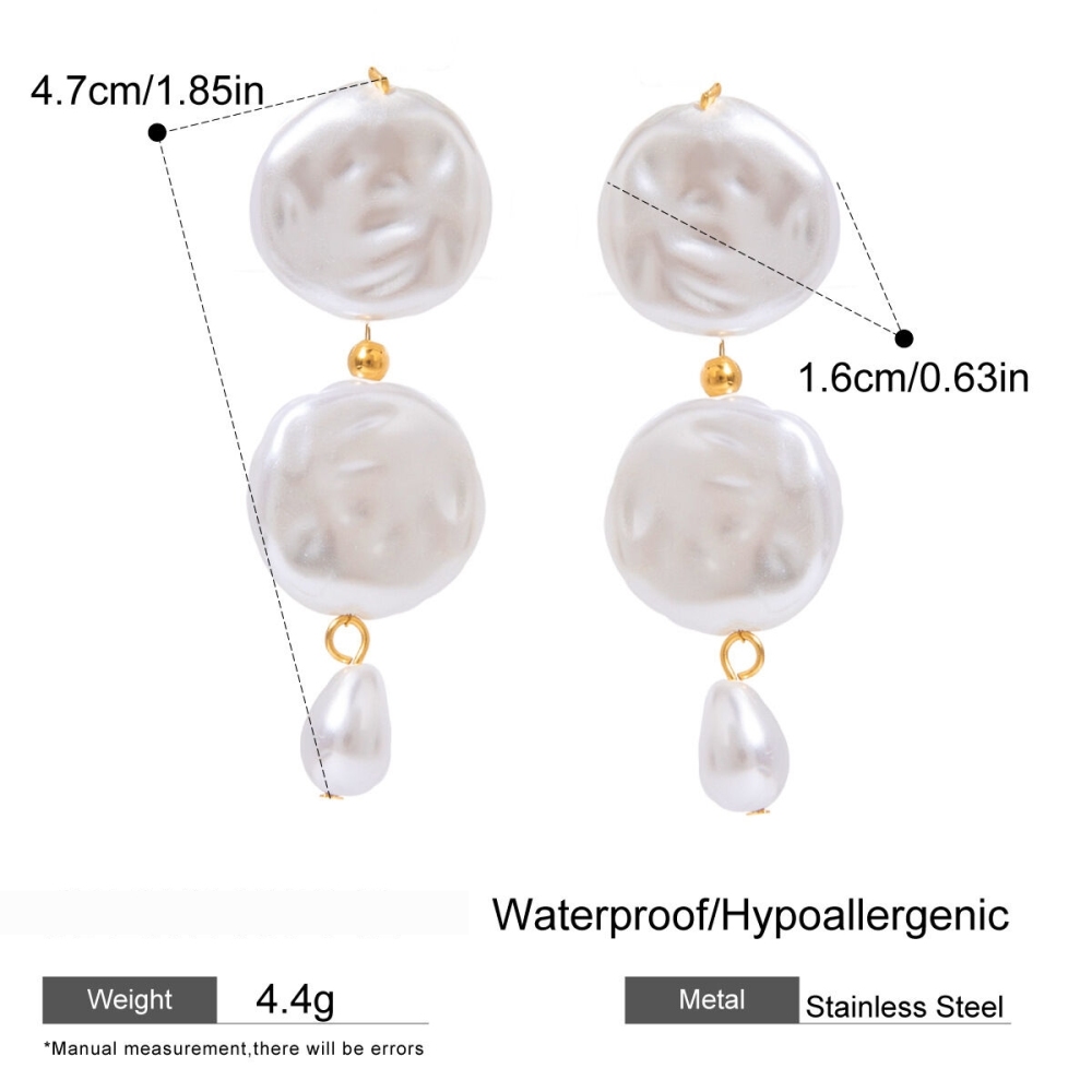Boucles D'Oreilles Pendantes Élégantes Et Géométriques En Acier Inoxydable Plaqué Or Avec Perles Artificielles (1 Paire) Image2