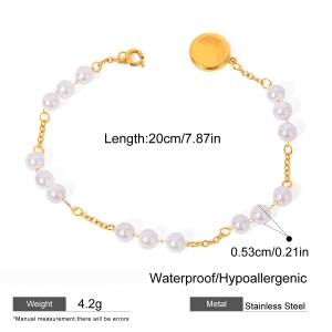 Bracelet De Perles Artificielles Pour Femme, Série Simple, Perles Douces, En Acier Inoxydable Plaqué Or  h5 Image2