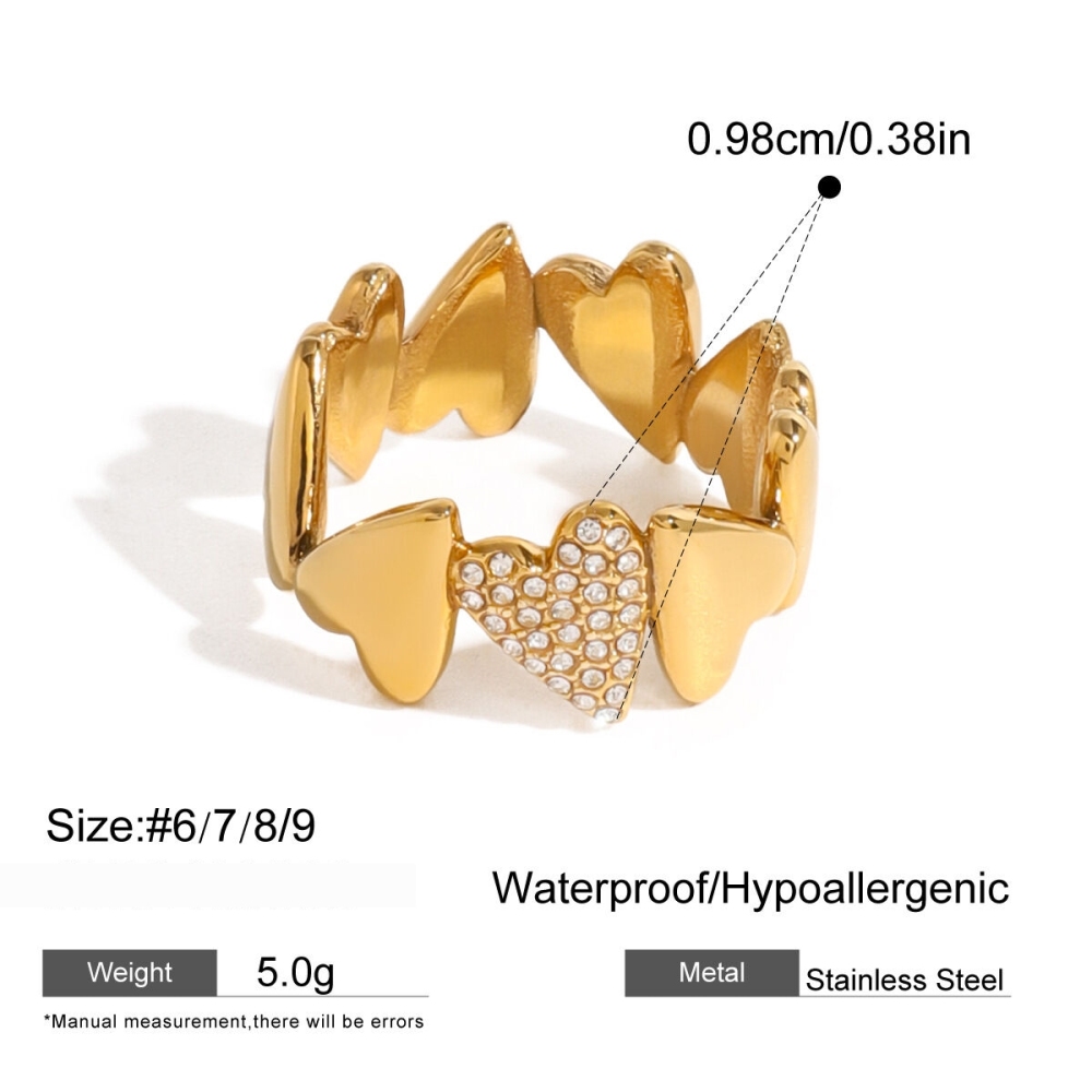 Bague Simple Pour Femme, En Acier Inoxydable Doré, Ornée D'Un Zircon Et Ornée D'Un Cœur Décontracté. Image2