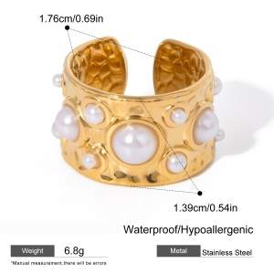 1 Paire De Bagues Ajustables Rétro Géométriques En Acier Inoxydable Plaqué Or  Avec Perles Artificielles Pour Femme, Série Classique h5 Image2