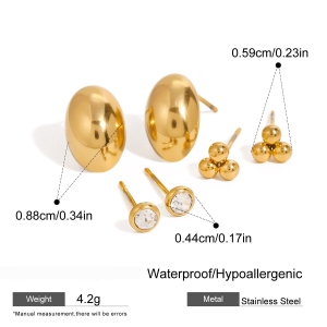 1 Paire De Boucles D'Oreilles À Tige Géométriques Classiques En Acier Inoxydable Plaqué Or  Et Zircon Pour Femme h5 Image2