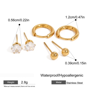 Ensemble De Boucles D'Oreilles Pour Femme, Style Géométrique Simple, En Acier Inoxydable, Étanche, Couleur Or, Avec Zircon. h5 Image2