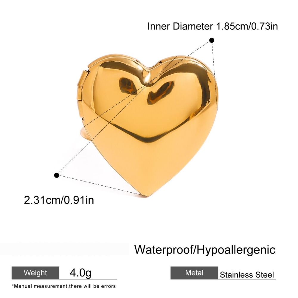 1 Paire De Bagues Ajustables Pour Femme En Acier Inoxydable Plaqué Or , Série Simple Sweet Heart h5Image2