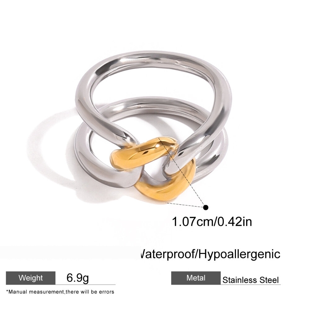 Bague Simple Pour Femme, Collection Simple Twist, En Acier Inoxydable Plaqué Or Et Étanche (1 Pièce). Image2