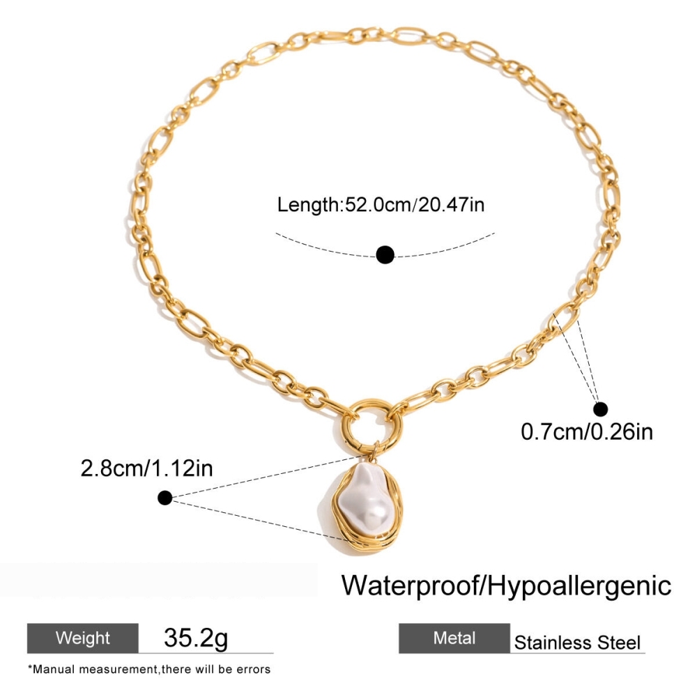 Collier Élégant Avec Pendentif Géométrique En Acier Inoxydable Plaqué Or Et Perles Artificielles Pour Femme, Série Classique, 1 Pièce Image2