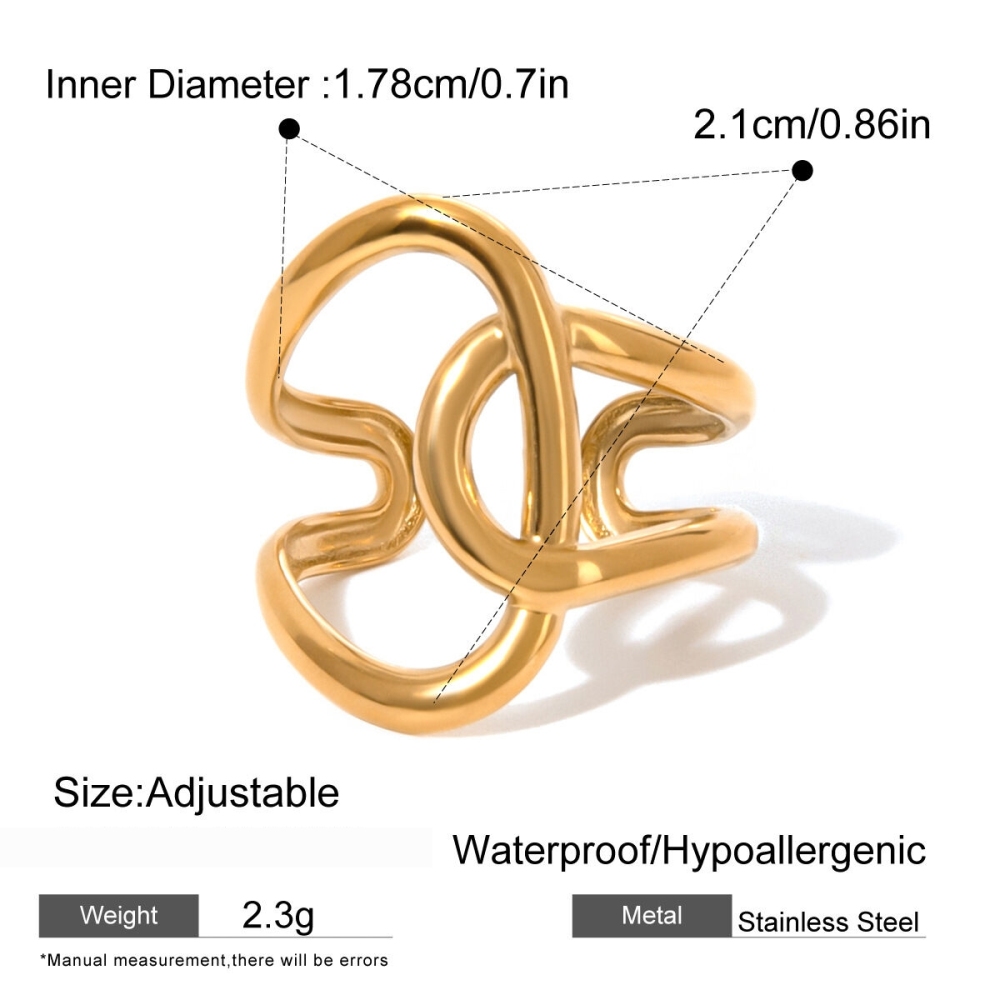 1 Paire De Bagues Ajustables Géométriques Décontractées En Acier Inoxydable Plaqué Or  Pour Femmes Image2
