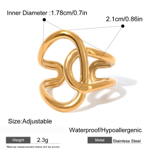 1 Paire De Bagues Ajustables Géométriques Décontractées En Acier Inoxydable Plaqué Or  Pour Femmes h5 Image2