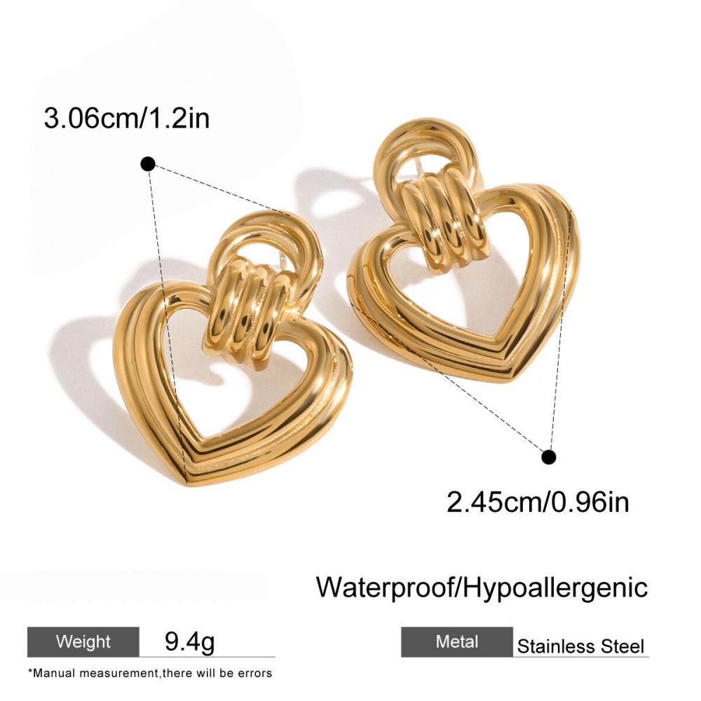 1 Paire De Boucles D'Oreilles À Tige En Acier Inoxydable Plaqué Or  Pour Femme, Série Simple Sweet Heart Image2