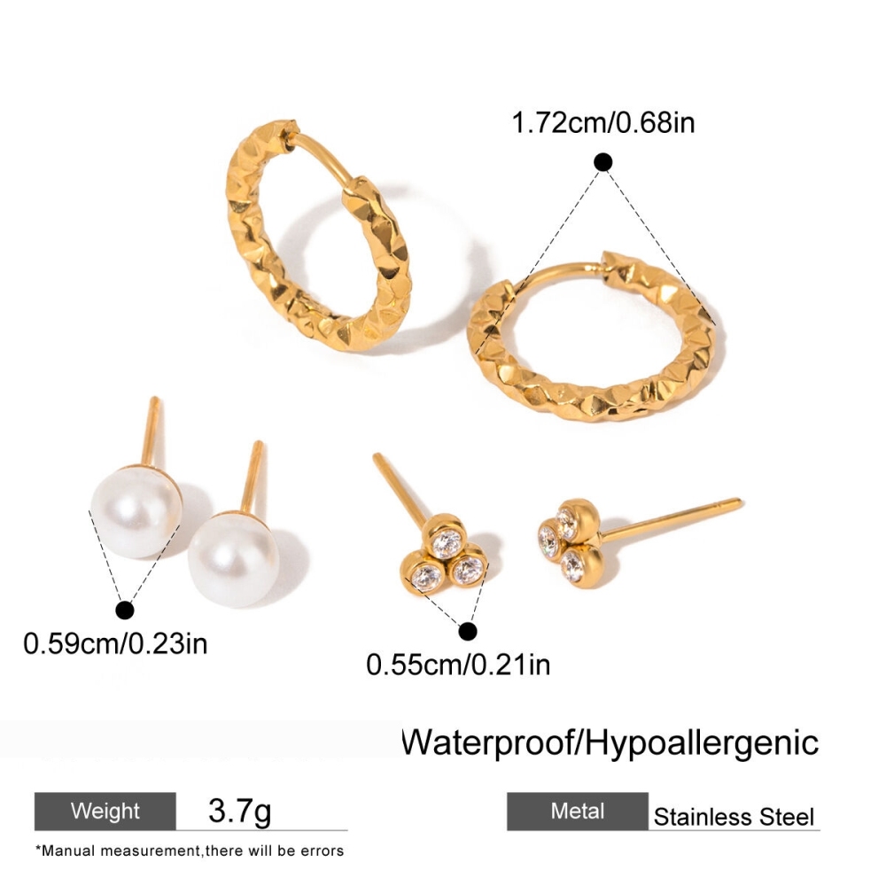 1 Paire De Boucles D'Oreilles Géométriques Élégantes En Acier Inoxydable Plaqué Or  Avec Perles Artificielles Pour Femmes Image2