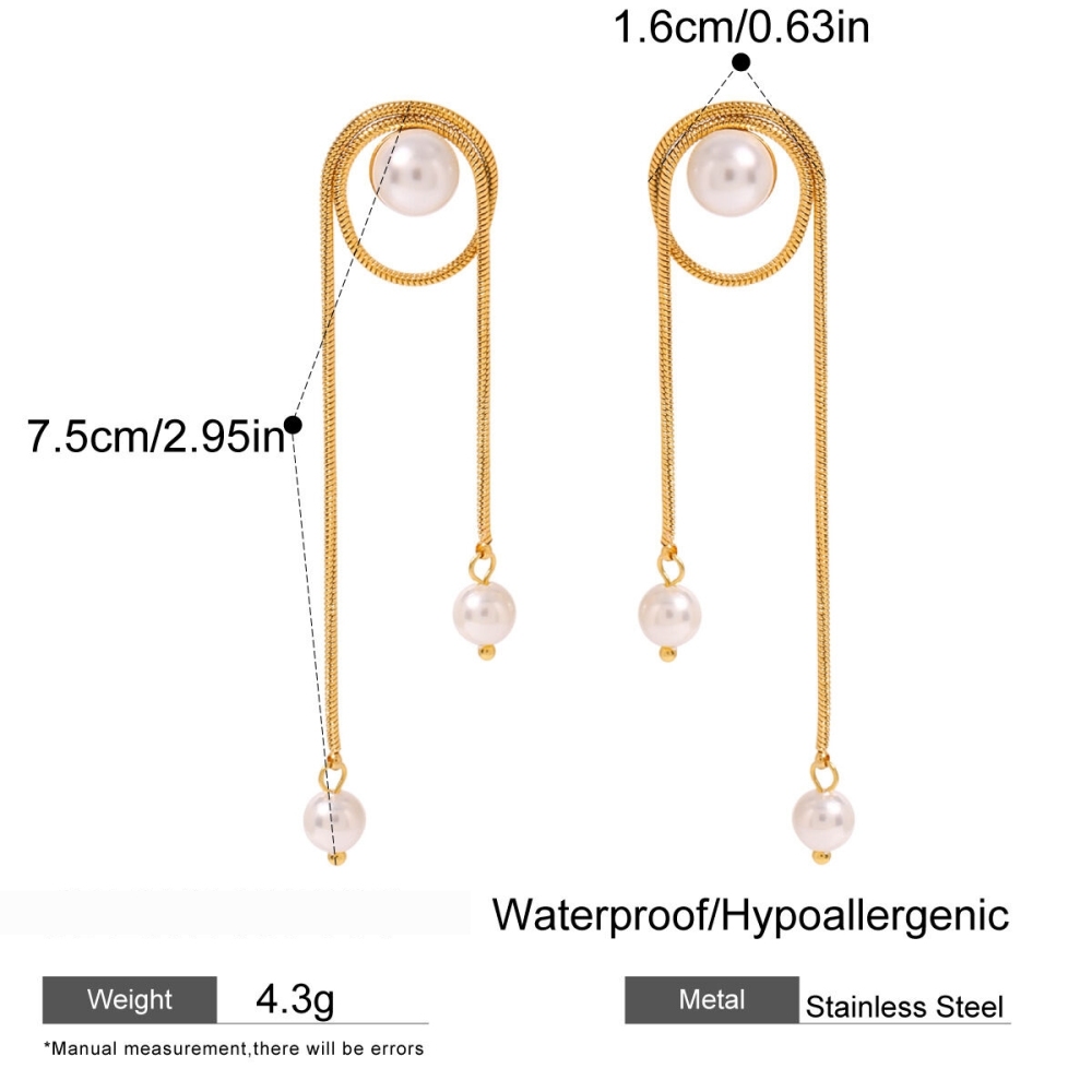 Boucles D'Oreilles Pendantes Élégantes Et Géométriques En Acier Inoxydable Plaqué Or Avec Perles Artificielles (1 Paire) Image2
