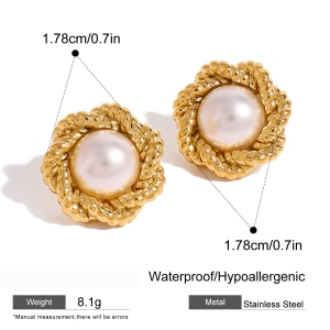 1 Paire De Boucles D'Oreilles À Tige Élégantes En Acier Inoxydable Plaqué Or  Pour Femme, Série Classique h5 Image2