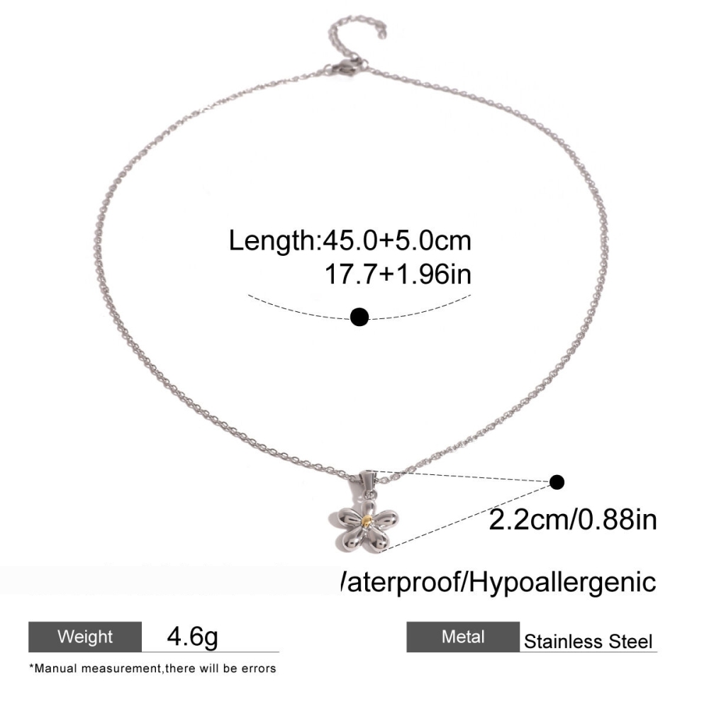 Collier Avec Pendentif En Forme De Fleur Simple, En Acier Inoxydable Plaqué Or , Pour Femme, 1 Pièce Image2