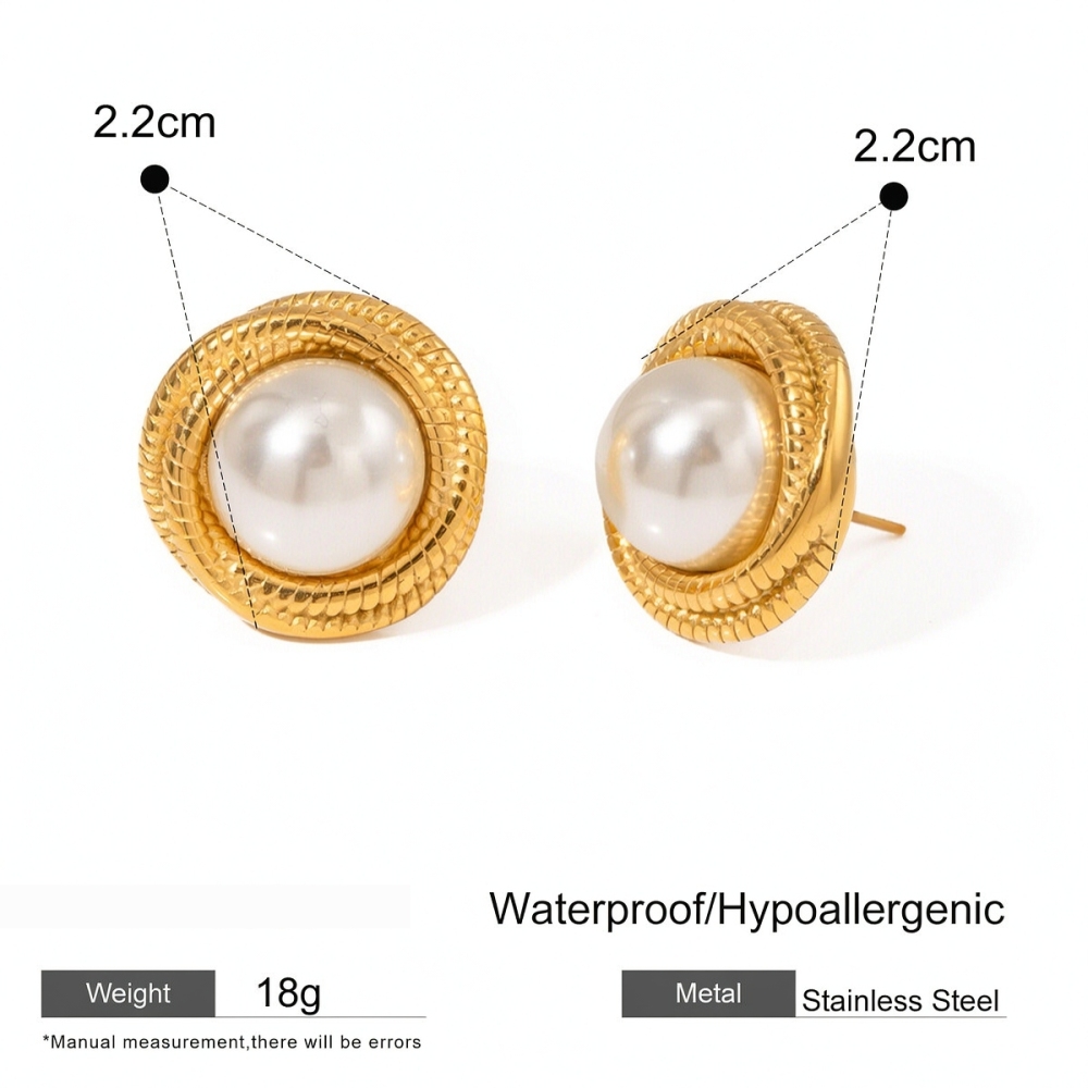 1 Paire De Boucles D'Oreilles À Tige Géométriques Rétro En Acier Inoxydable Plaqué Or Avec Perles Artificielles Pour Femmes Image2