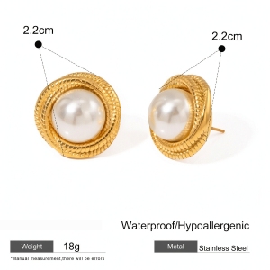 1 Paire De Boucles D'Oreilles À Tige Géométriques Rétro En Acier Inoxydable Plaqué Or Avec Perles Artificielles Pour Femmes h5 Image2