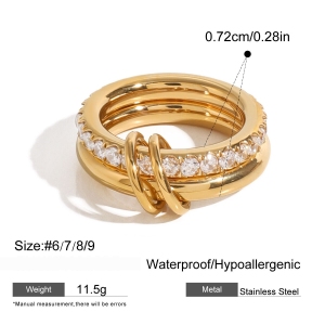 Bague Classique En Acier Inoxydable Étanche Couleur Or Avec Zircon (1 Pièce) h5
