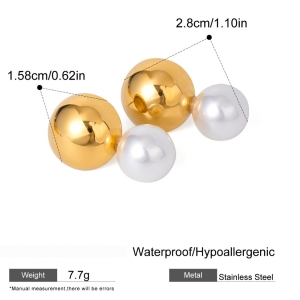 1 Paire De Boucles D'Oreilles À Tige Géométriques Élégantes En Acier Inoxydable Plaqué Or Avec Perles Artificielles Pour Femmes h5 Image2