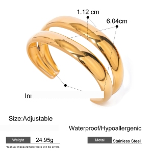 Bracelet Manchette Étanche En Acier Inoxydable Couleur Or (1 Pièce) h5 