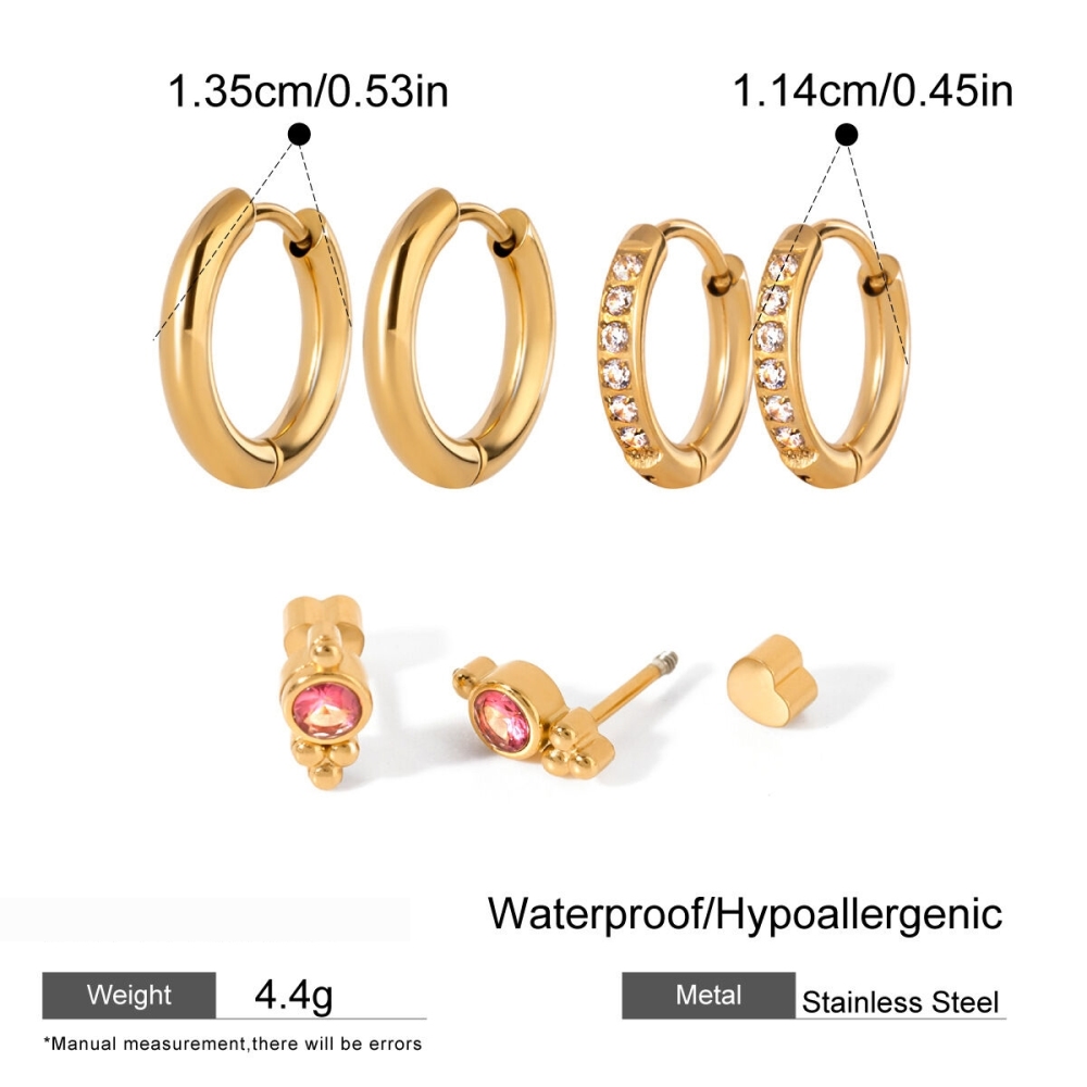 1 Paire De Boucles D'Oreilles Pour Femme, Série Luxueuse, En Acier Inoxydable Plaqué Or , Avec Strass Géométriques Image2
