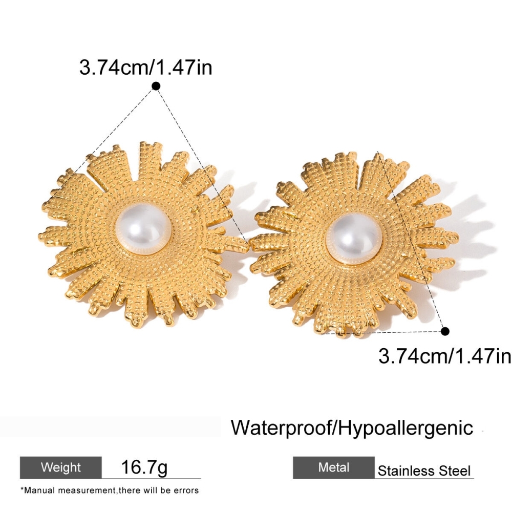 1 Paire De Boucles D'Oreilles À Tige Rétro En Acier Inoxydable Plaqué Or  Avec Perles Artificielles Pour Femme Image2