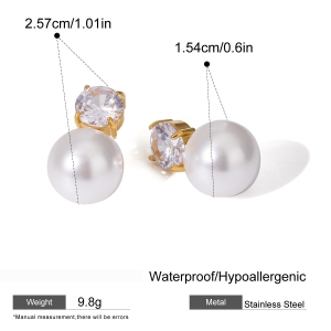 1 Paire De Boucles D'Oreilles À Tige Géométriques Élégantes En Acier Inoxydable Plaqué Or  Avec Perles Artificielles Pour Femmes h5 Image2