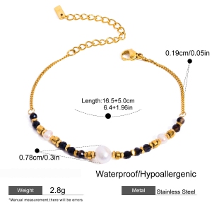 Bracelet À Breloques Pour Femme, Série Simple, Perles Élégantes, En Acier Inoxydable Plaqué Or , Pierre Naturelle h5 Image2