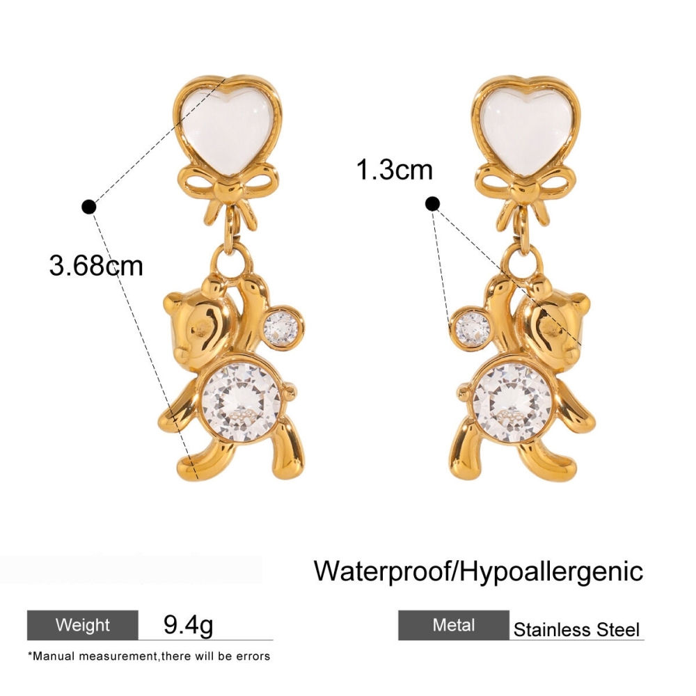 1 Paire De Boucles D'Oreilles Pendantes En Acier Inoxydable Plaqué Or  Avec Zircons Pour Femme, Série Simple, Motif Animal Mignon Image2