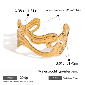 Bracelet Manchette Étanche En Acier Inoxydable Doré (1 Pièce) h5 Image2