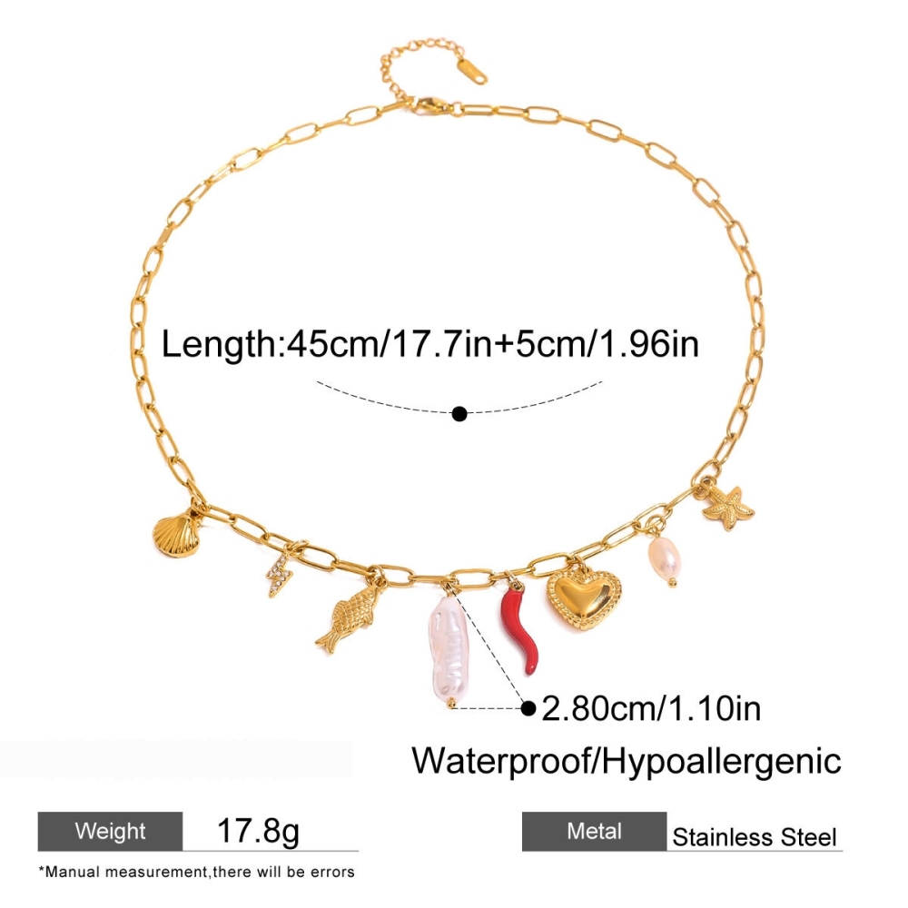 Collier Avec Pendentif Tortue De Vacances En Acier Inoxydable Plaqué Or  Et Perles Artificielles Pour Femme, Série Simple, 1 Pièce Image2