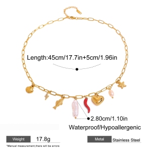 Collier Avec Pendentif Tortue De Vacances En Acier Inoxydable Plaqué Or  Et Perles Artificielles Pour Femme, Série Simple, 1 Pièce h5 Image2