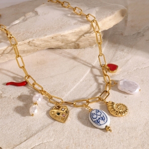 Collier Avec Pendentif Tortue De Vacances En Acier Inoxydable Plaqué Or  Et Perles Artificielles Pour Femme, Série Simple, 1 Pièce h5 