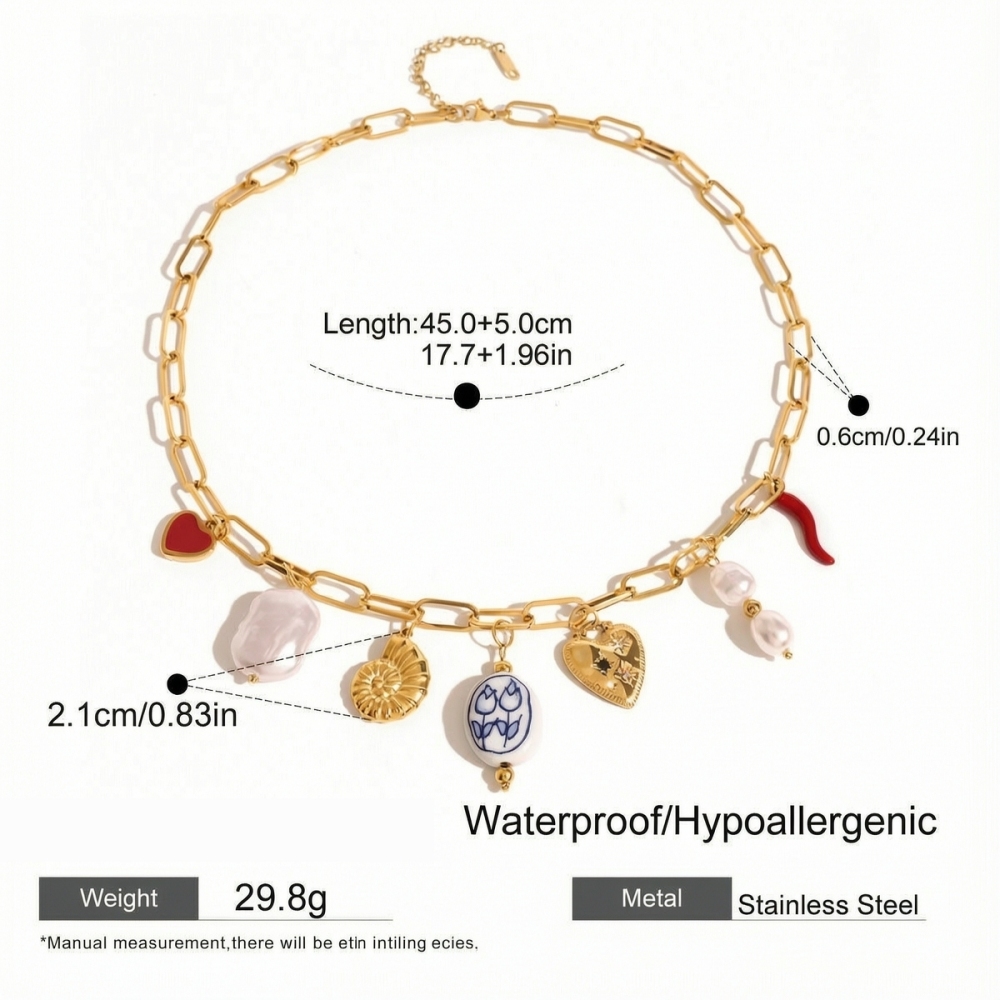 Collier Avec Pendentif Tortue De Vacances En Acier Inoxydable Plaqué Or  Et Perles Artificielles Pour Femme, Série Simple, 1 Pièce Image2