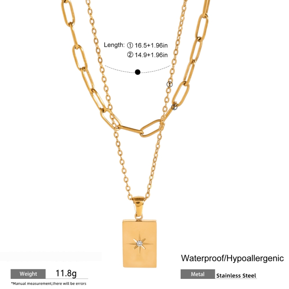 Colliers Superposés Géométriques Simples En Acier Inoxydable Plaqué Or Avec Strass Pour Femmes, Série Simple, 1 Pièce