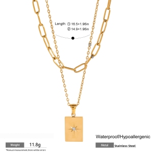 Colliers Superposés Géométriques Simples En Acier Inoxydable Plaqué Or Avec Strass Pour Femmes, Série Simple, 1 Pièce h5