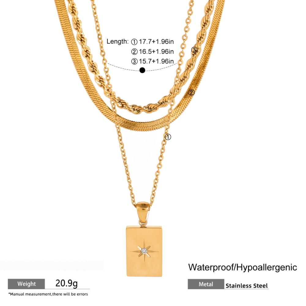 Collier Simple Et Décontracté En Acier Inoxydable Plaqué Or  Avec Strass Pour Femme 