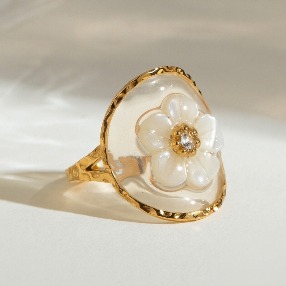 1 Paire De Bagues Ajustables Pour Femme En Acier Inoxydable Plaqué Or  Avec Strass, Série Romantique, Motif Fleur Douce Image2