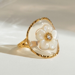 1 Paire De Bagues Ajustables Pour Femme En Acier Inoxydable Plaqué Or  Avec Strass, Série Romantique, Motif Fleur Douce h5 Image2