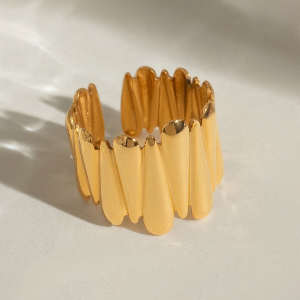 Bague Tendance Rétro En Acier Inoxydable Étanche Couleur Or (1 Pièce)