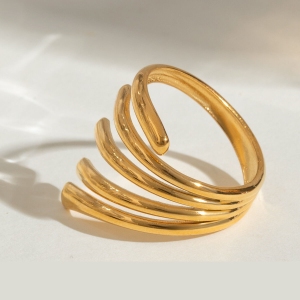 Bague Minimaliste En Acier Inoxydable Doré, Étanche, De Forme Irrégulière (1 Pièce) h5