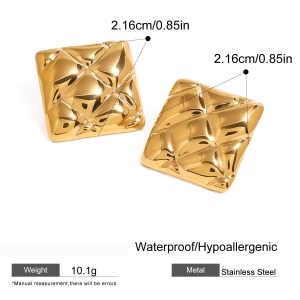 1 Paire De Boucles D'Oreilles Puces Carrées À Carreaux Rétro En Acier Inoxydable Étanche Couleur Or h5 Image2