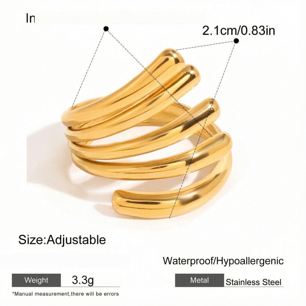 Bague Minimaliste En Acier Inoxydable Doré, Étanche, De Forme Irrégulière (1 Pièce) Image2