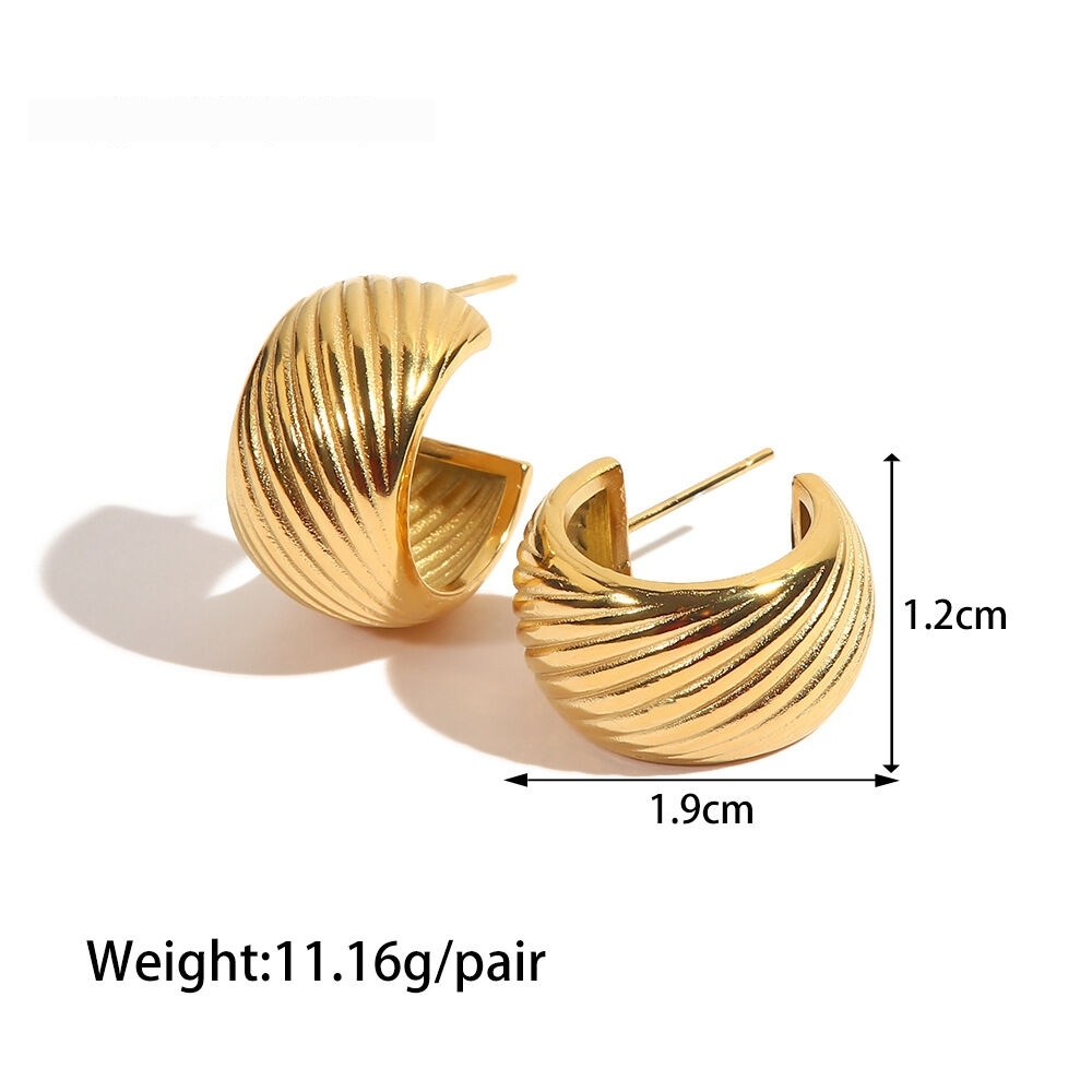1 Paire De Boucles D'Oreilles Puces Pour Femme, Style Classique Et Luxueux, Couleur Unie, En Forme D'Anneau, En Acier Inoxydable Plaqué Or. Image2