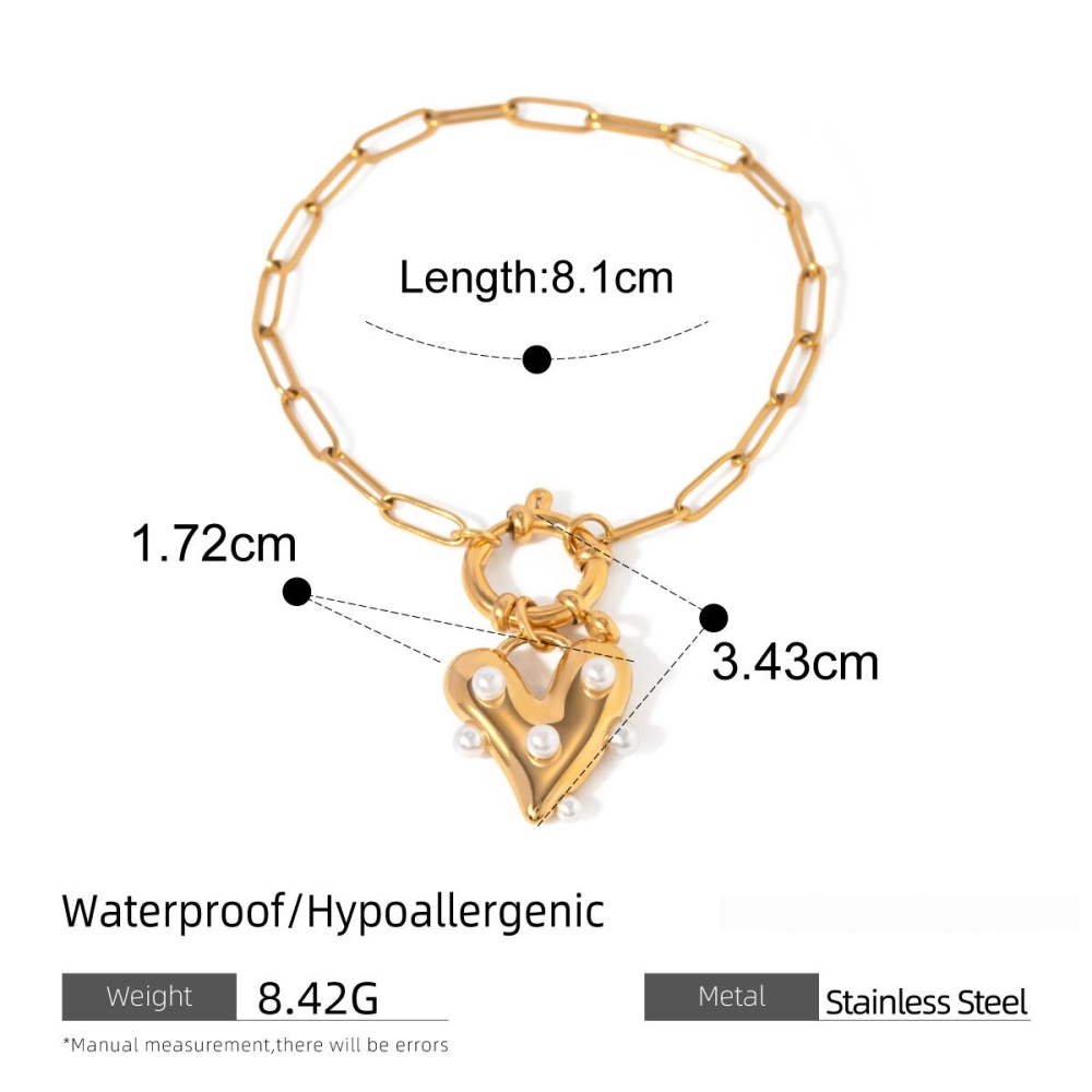 Bracelet Pendentif Perle Collante En Acier Inoxydable Or  Pour Femmes, Style Européen Et Américain Transfrontalier, Tendance,  Image2