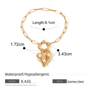 Bracelet Pendentif Perle Collante En Acier Inoxydable Or  Pour Femmes, Style Européen Et Américain Transfrontalier, Tendance,  h5 Image2