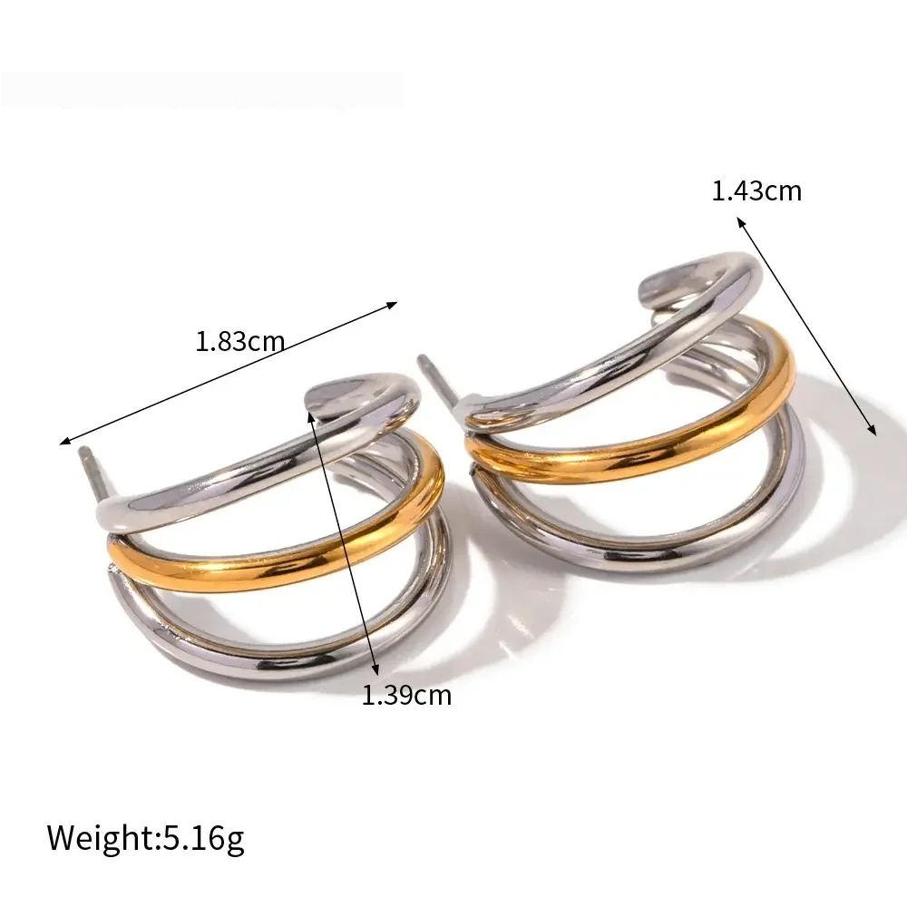  Boucles D'Oreilles Géométriques En Acier Titane, Style Français, Couleur Or Et Argent, Assorties, À Trois Lignes Lisses, Pour Femme. 