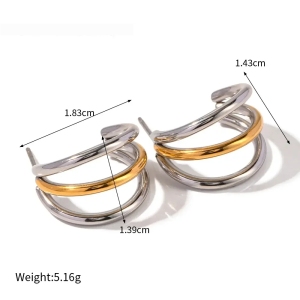  Boucles D'Oreilles Géométriques En Acier Titane, Style Français, Couleur Or Et Argent, Assorties, À Trois Lignes Lisses, Pour Femme. h5 