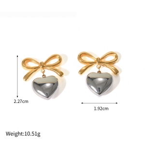 1 Paire De Boucles D'Oreilles Pendantes En Acier Inoxydable Plaqué Or , Style Simple Et Doux, En Forme De Cœur, Pour Femme h5 Image2