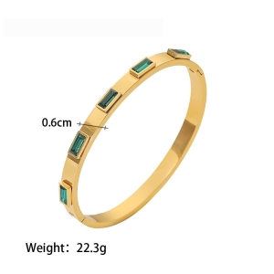 Bracelet Ouvert Pour Femme, Style Rétro, Simple, Géométrique, En Acier Inoxydable, Plaqué Or , Incrustation De Zircons h5 